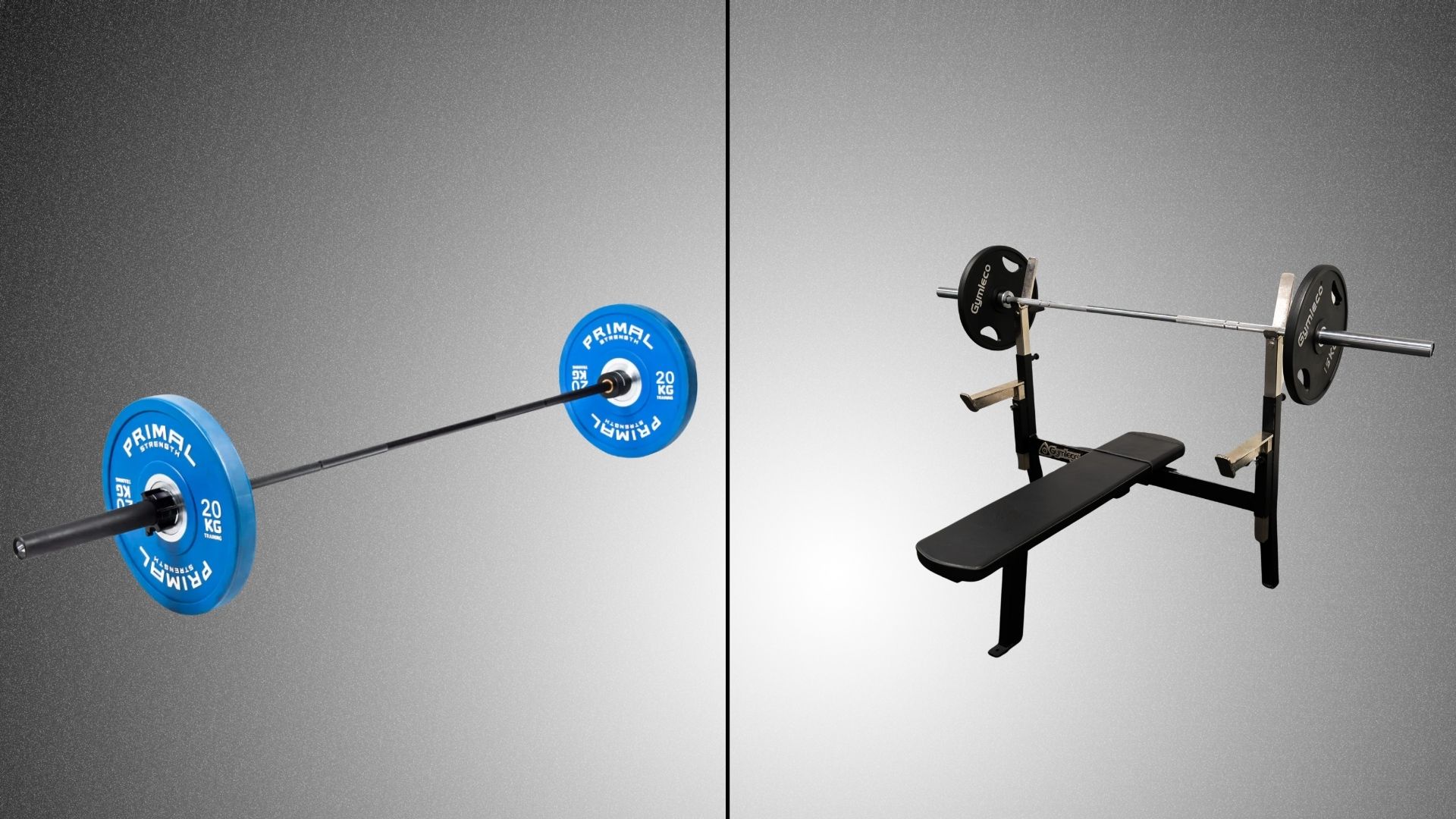 Image comparing a bench and a barbell, illustrating key differences between a deadlift bar and a bench bar.