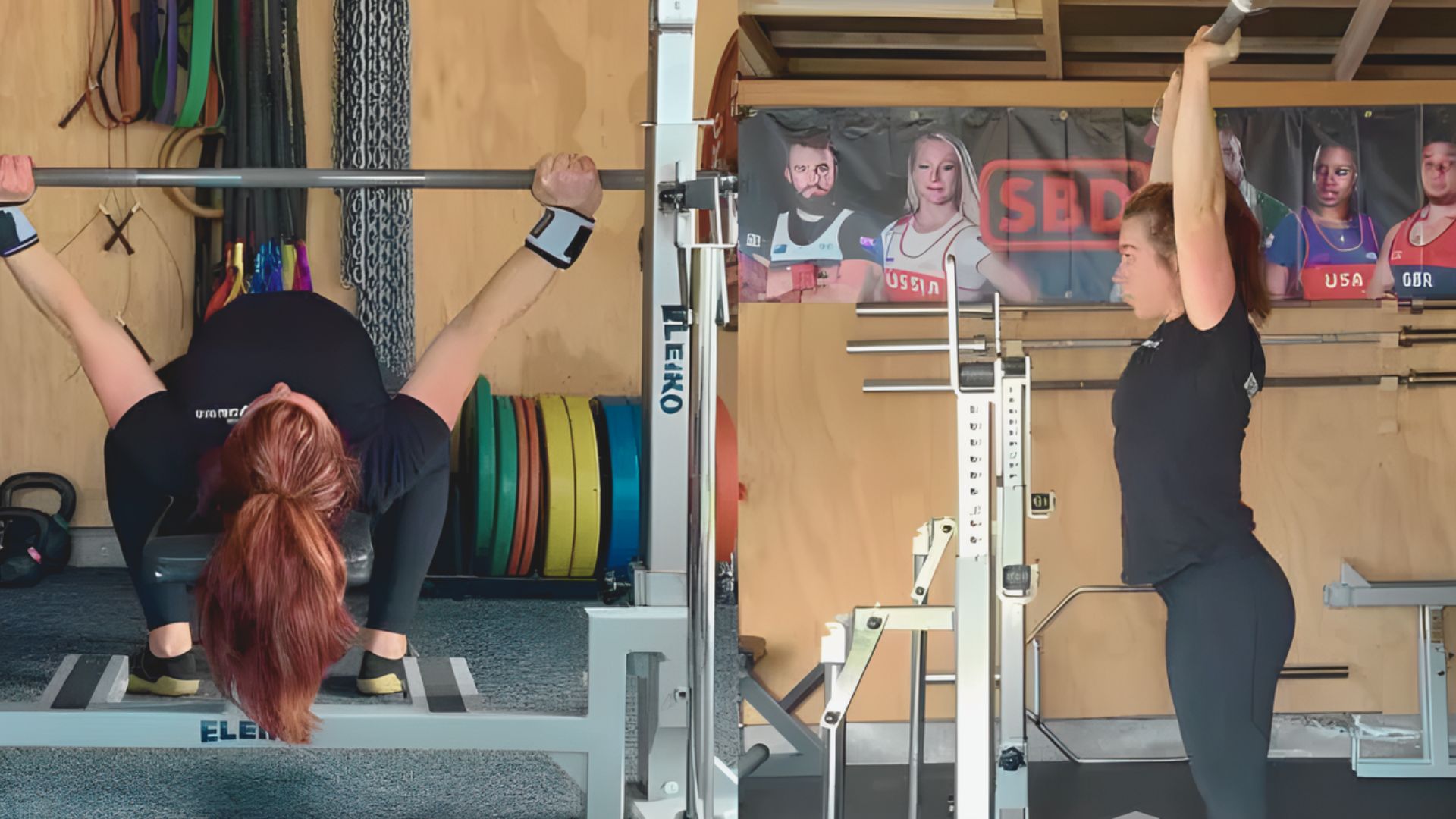 Two women doing pull-ups in a gym, highlighting their strength training and dedication to physical fitness.