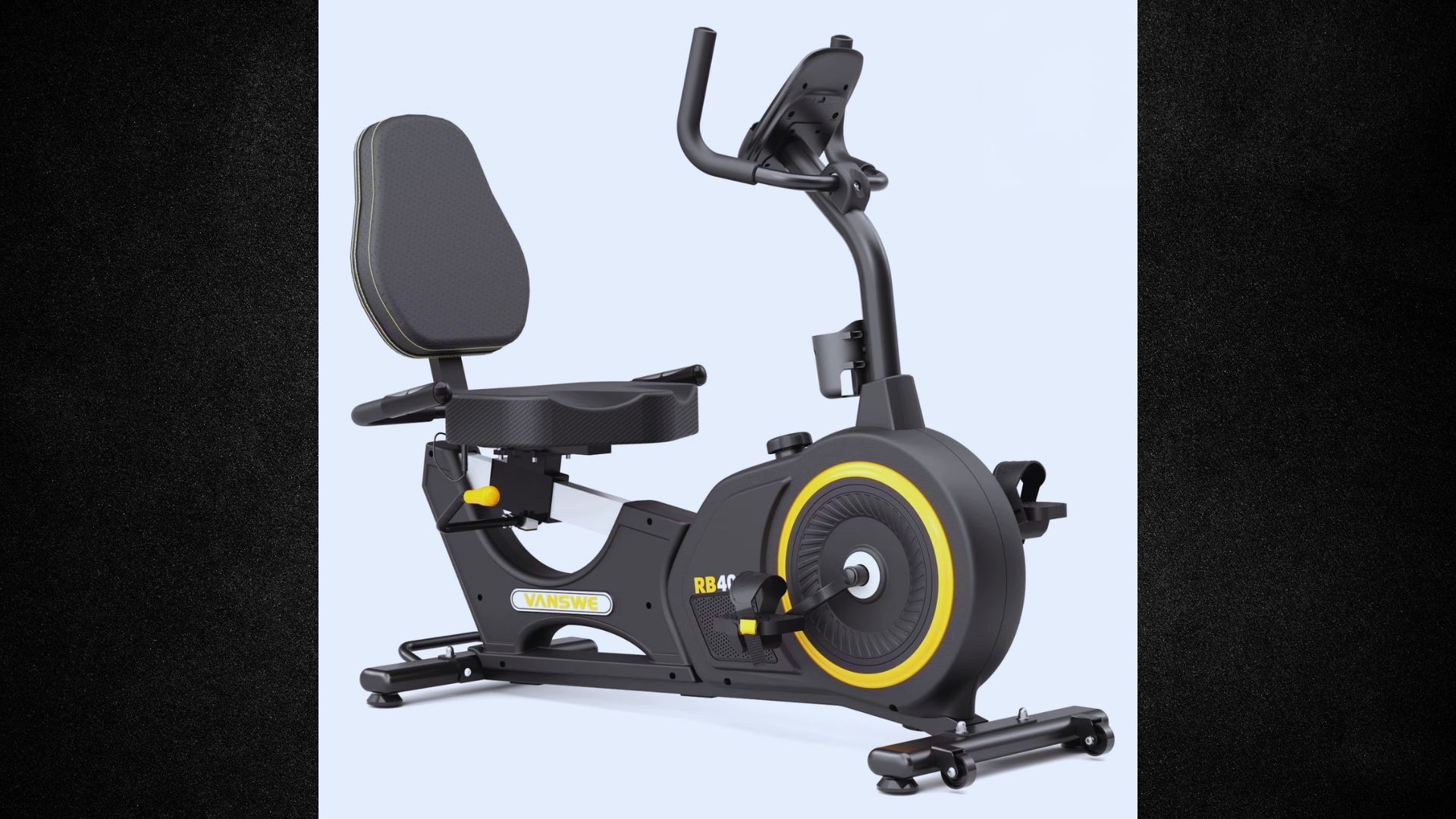 A black and yellow exercise bike featuring a comfortable seat, designed for indoor cycling workouts.