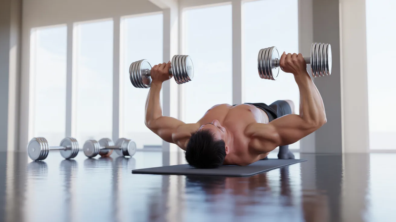 A man performing a push-up while holding dumbbells, focusing on strength training and fitness.