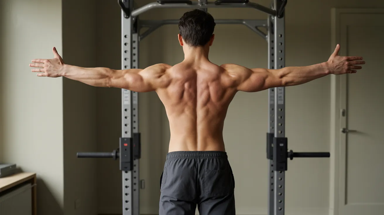 A man stands in front of a gym rack filled with weights, preparing for his workout session.