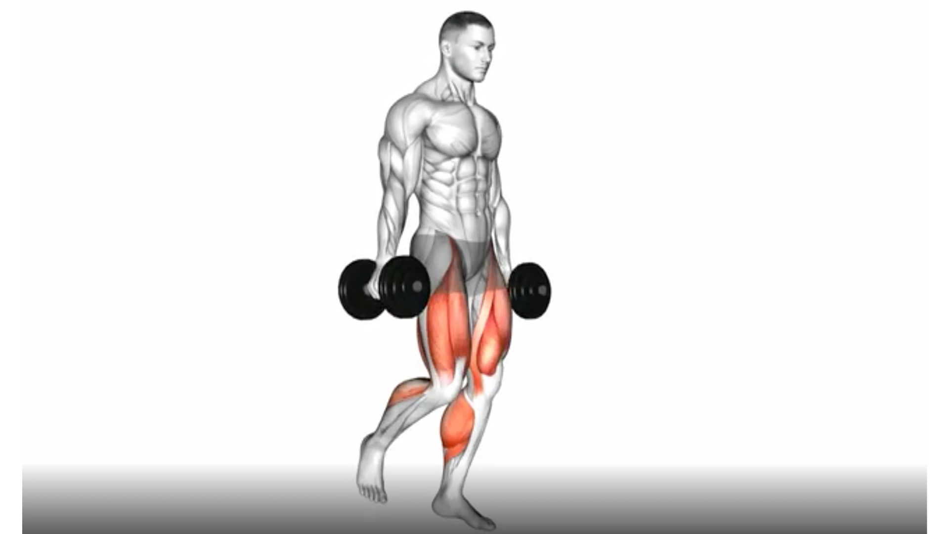A man lifts two dumbbells using his legs, demonstrating strength and balance in a fitness workout.