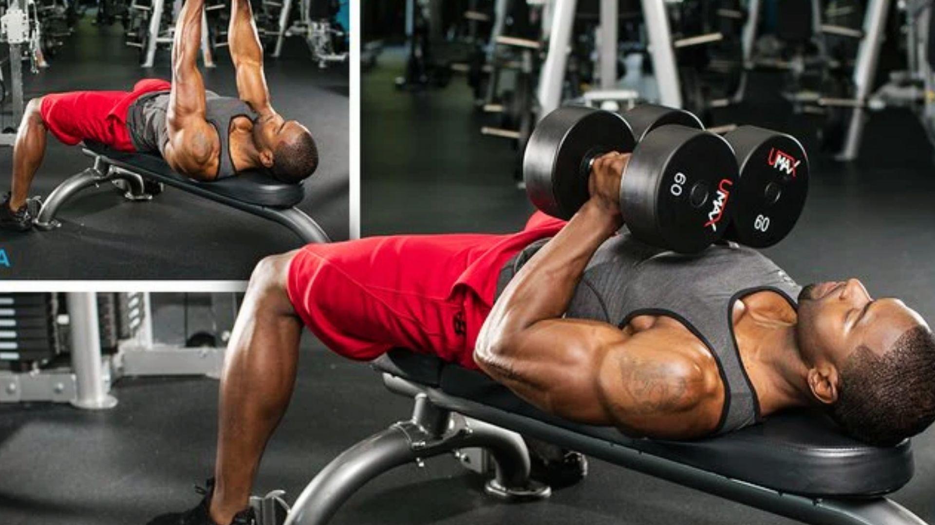 Person performing dumbbell squeeze press with dumbbells pressed together for inner chest activation and strength