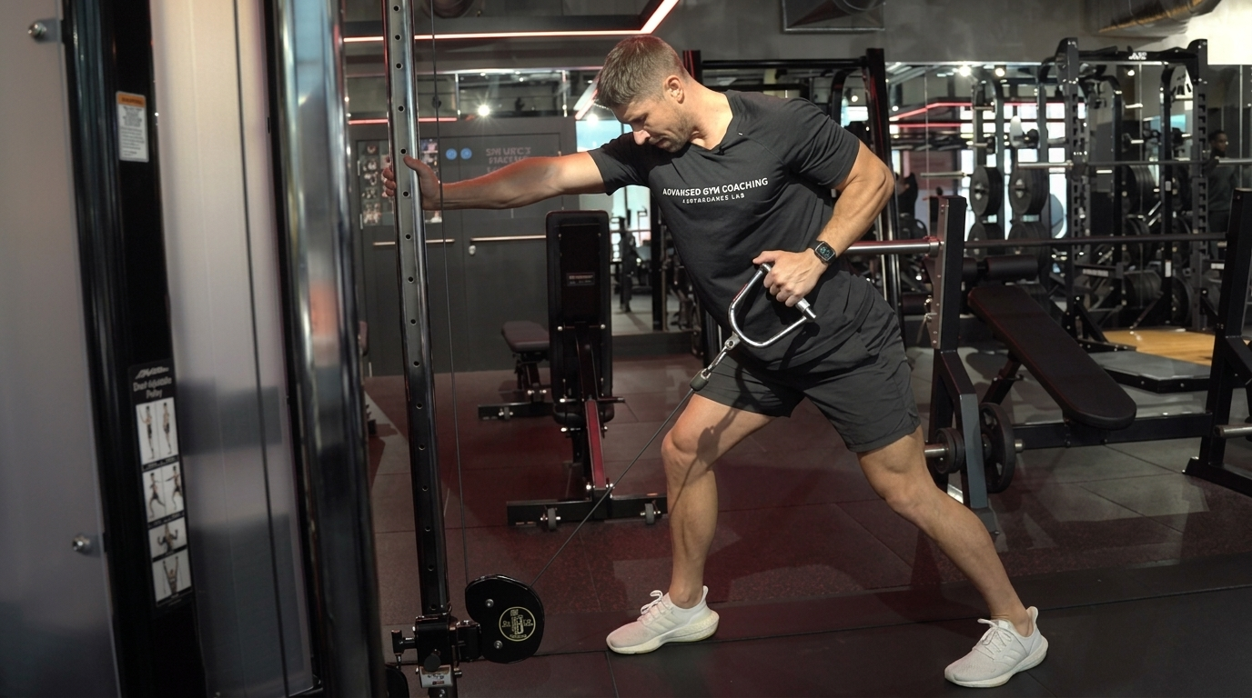 Single-arm cable row improving back balance and strength.