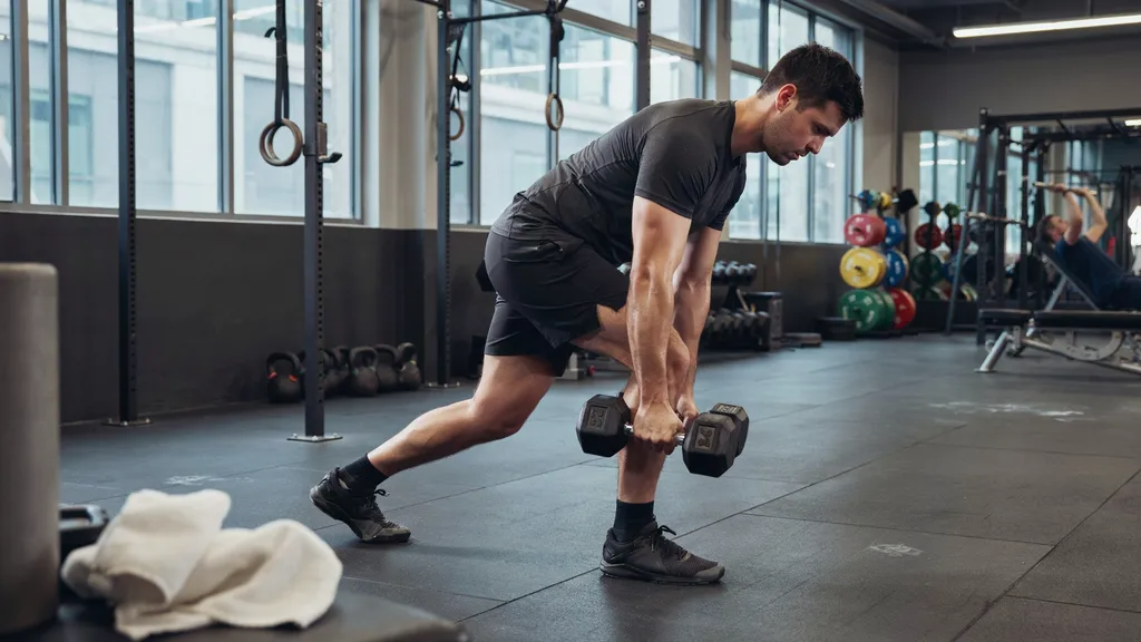 Athlete returning to standing during a B Stance RDL.