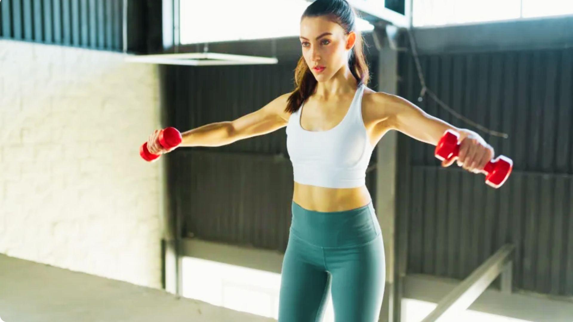Dumbbell lateral raise exercise targeting side deltoids for shoulder width