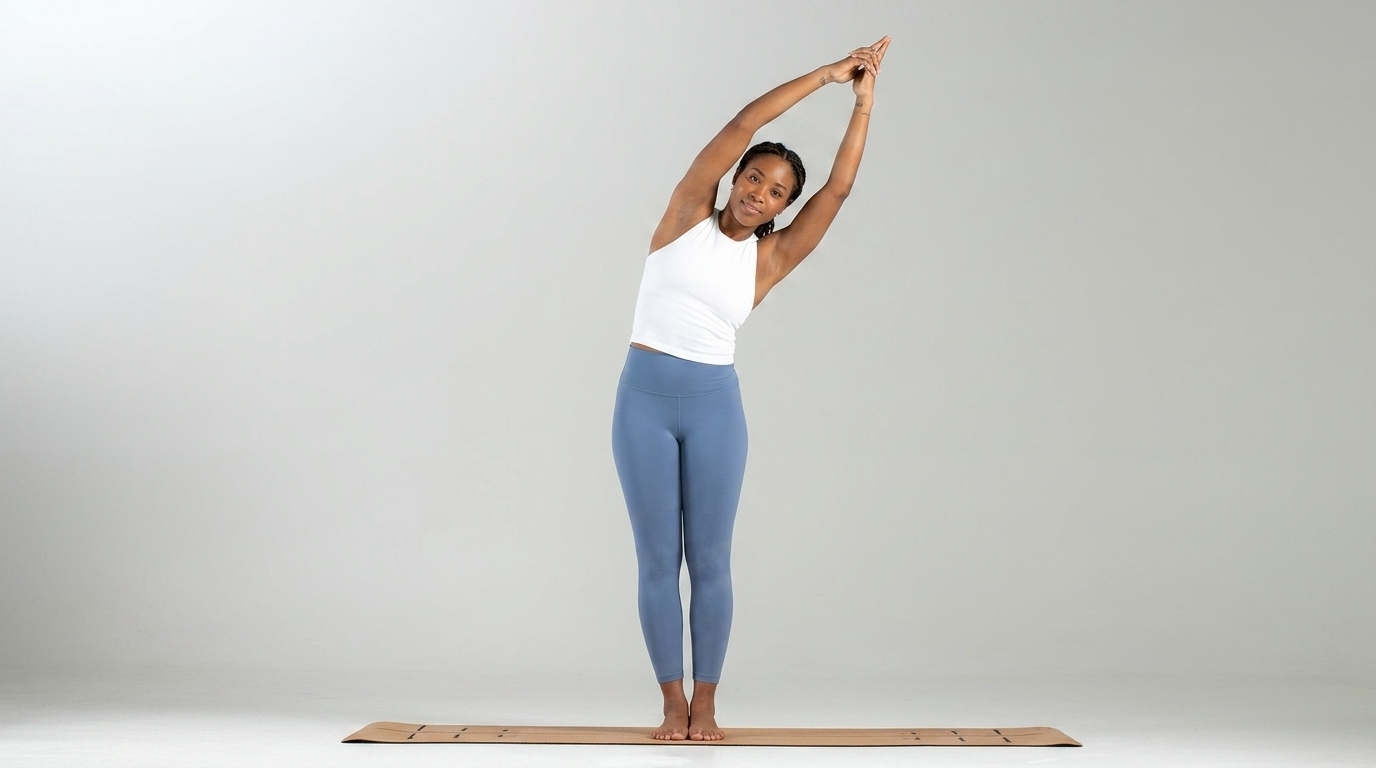 Person performing standing side stretch to improve flexibility and mobility