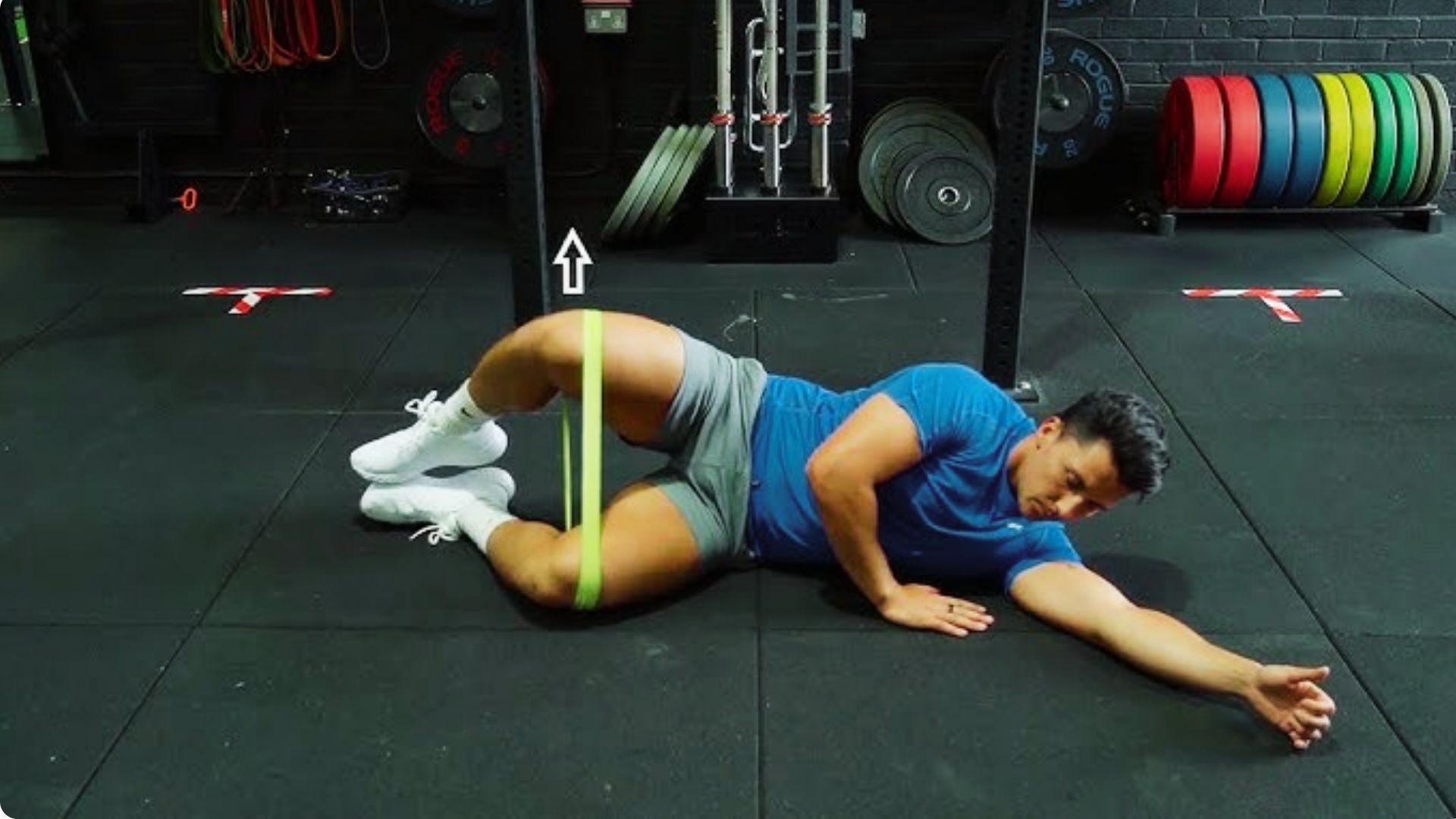 Banded clam shell pulse exercise for continuous glute tension and muscle endurance