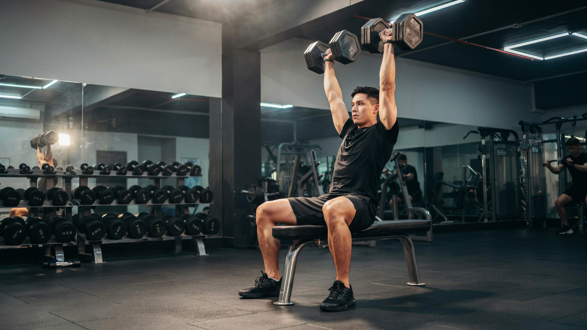 Neutral grip dumbbell shoulder press variation.