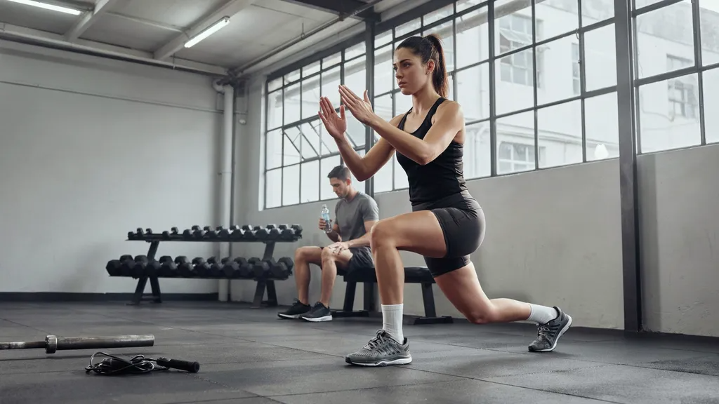 Lowering phase of a Bulgarian split squat.