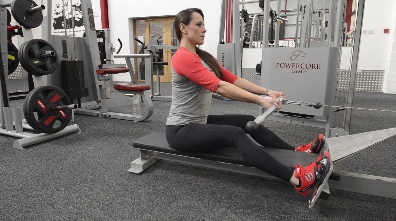 Reverse-grip cable row emphasizing lower lats and biceps.