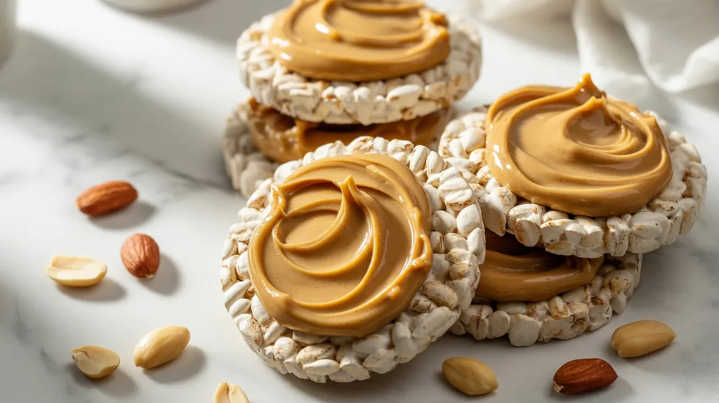 Rice cakes with nut butter as a quick pre workout snack.