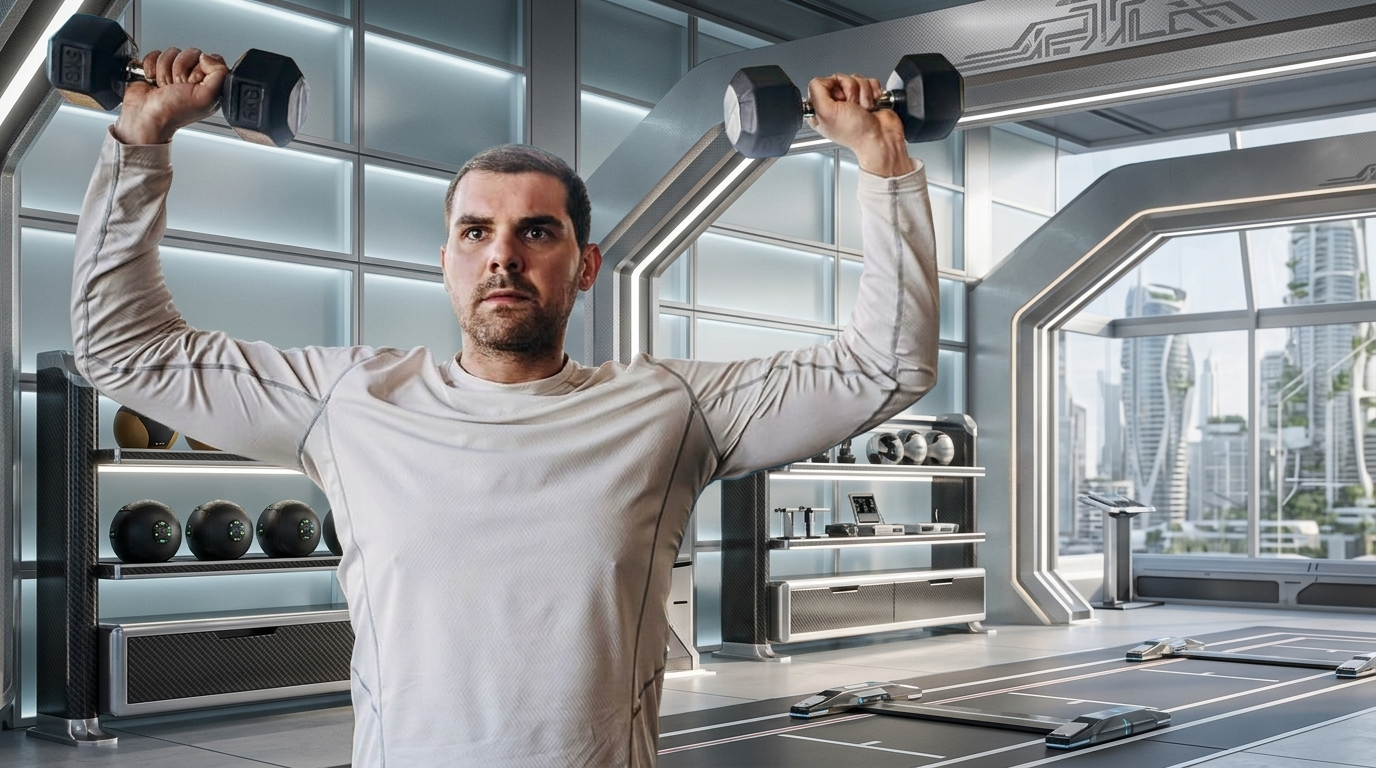 a man doing dumbbells pressing.