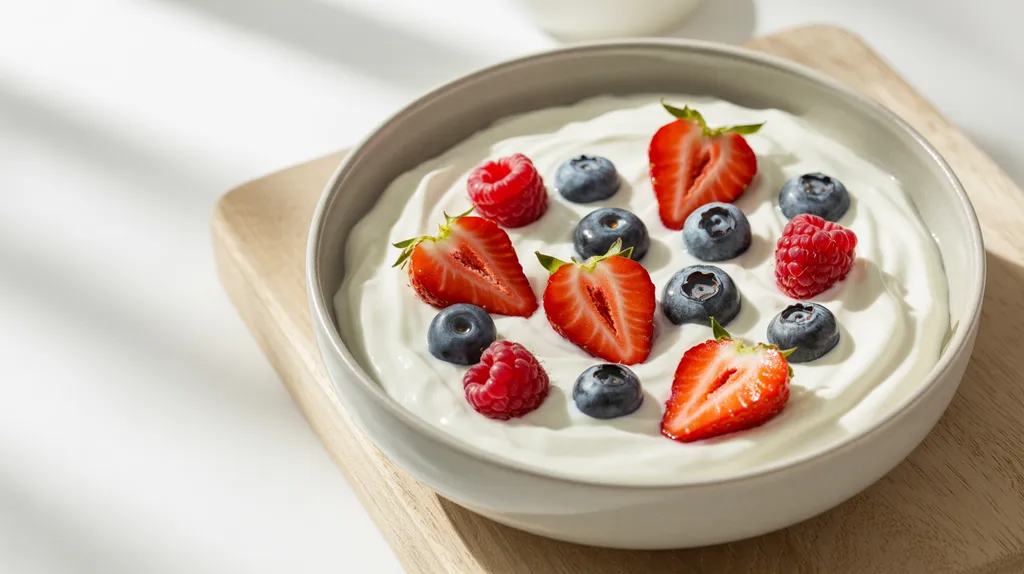 Greek yogurt with mixed berries as a pre workout snack.