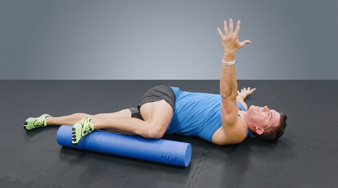a man doing open book stretching.
