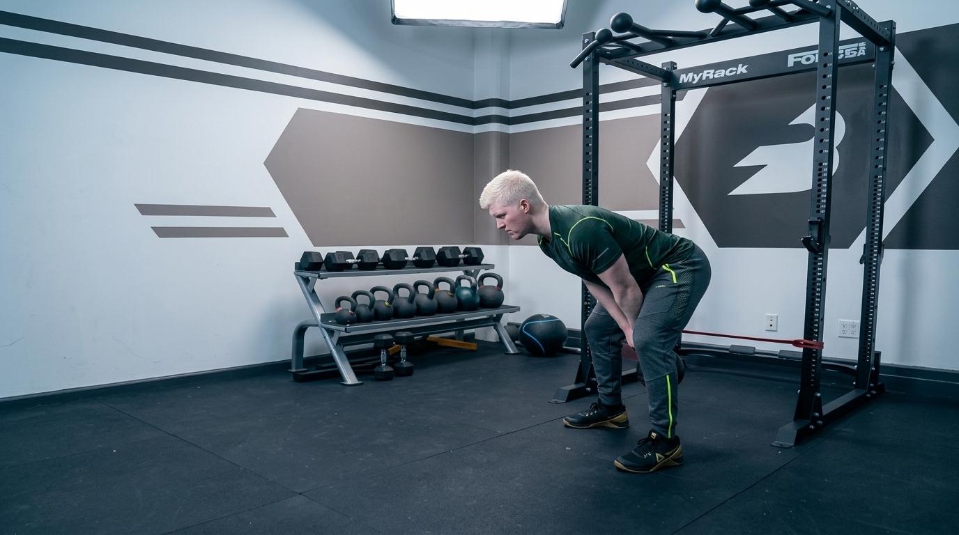 Man performing cable pull-through hinge movement to target glutes in gym