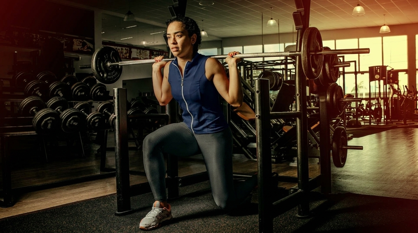 Woman powers through sled push in CrossFit box.