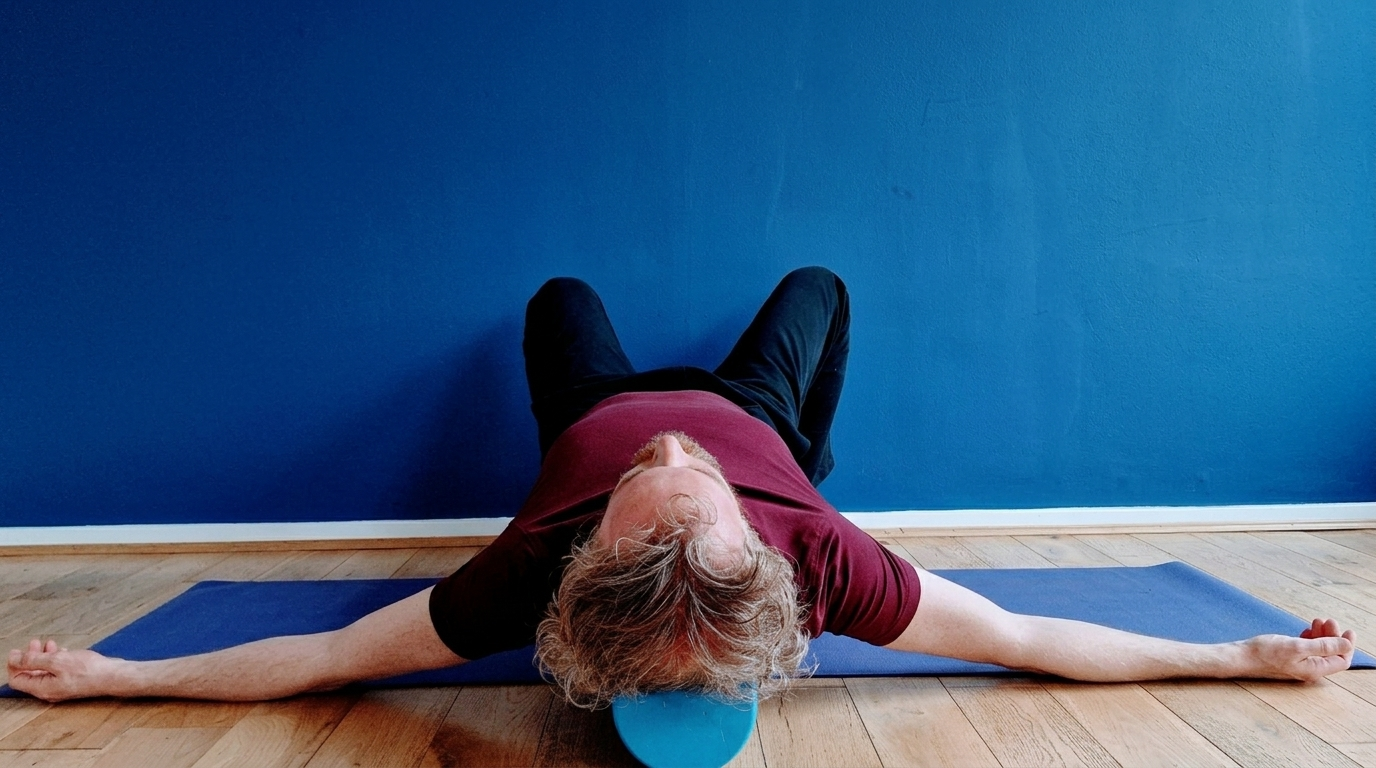 a man doing open chest stretching.