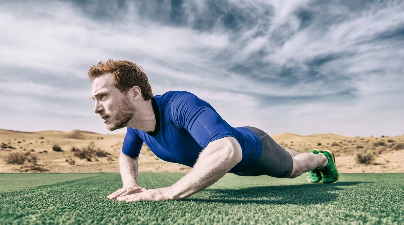Man in gym performing Diamond Push-Ups exercise targeting medial head of triceps for muscle growth