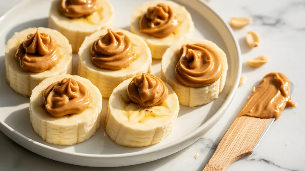 Banana and peanut butter snack for pre workout fuel.
