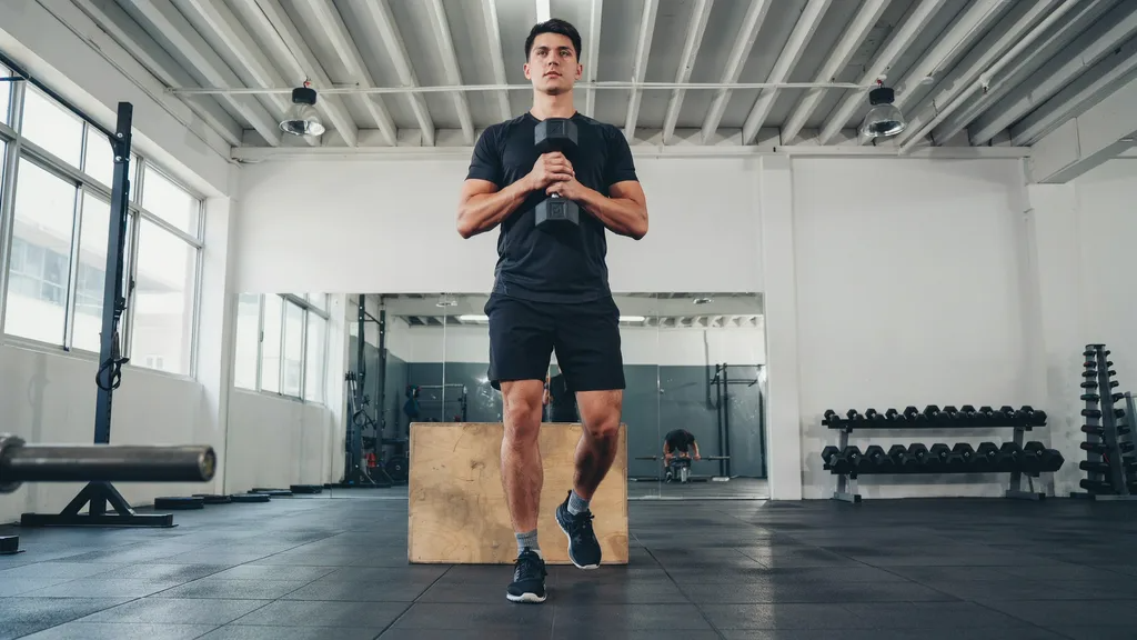 Proper setup for a front foot elevated split squat.