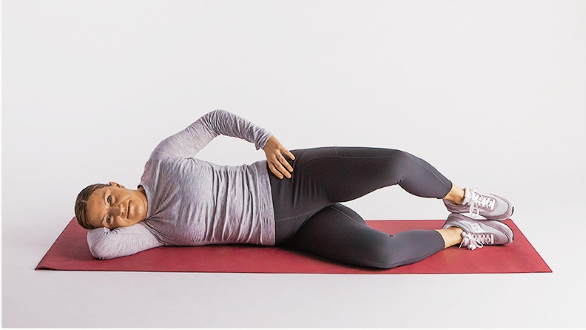 Clam shell exercise variation without band for glute activation and hip strength training routine