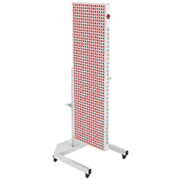 A white and red table featuring a decorative red and pink pattern on its surface.