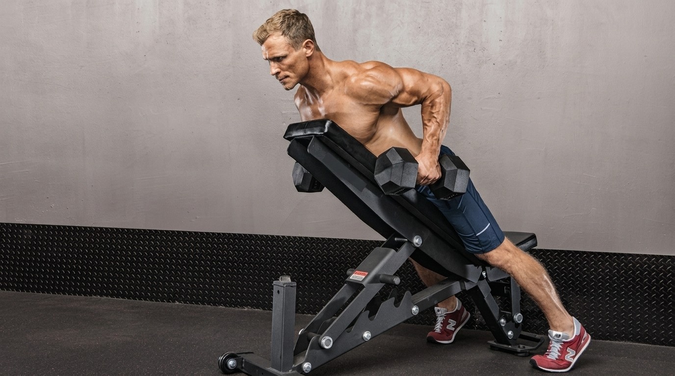 Cable upper back row for constant muscle tension.