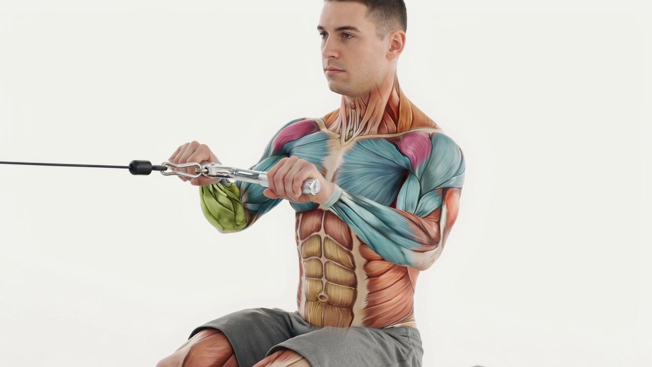 Anatomy showing the primary and secondary muscles used during cable rows.