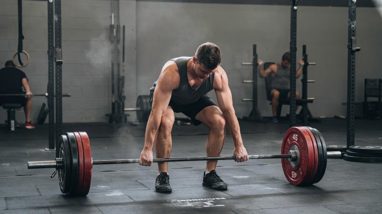 Bent-over barbell upper back row.