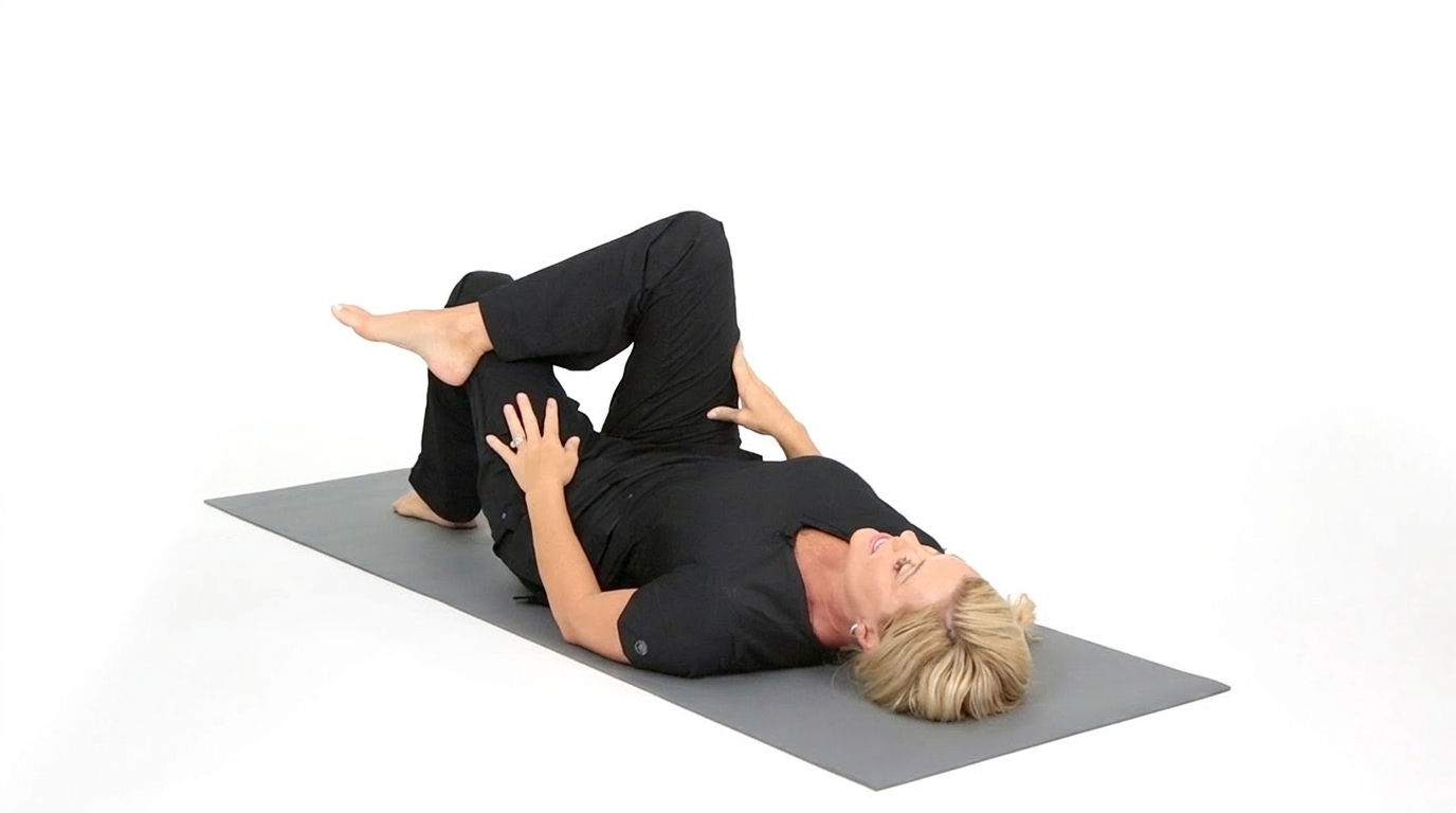 Figure-four stretch targeting the piriformis muscle near the SI joint.