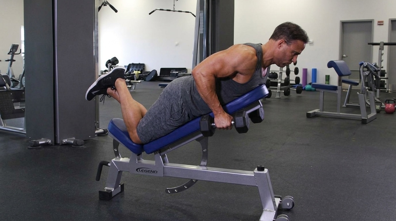 Chest-supported upper back row exercise.