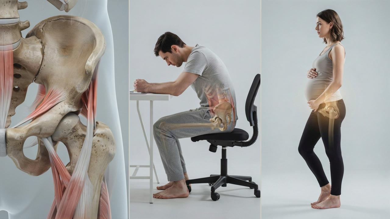 Common factors that contribute to SI joint stiffness and pain.