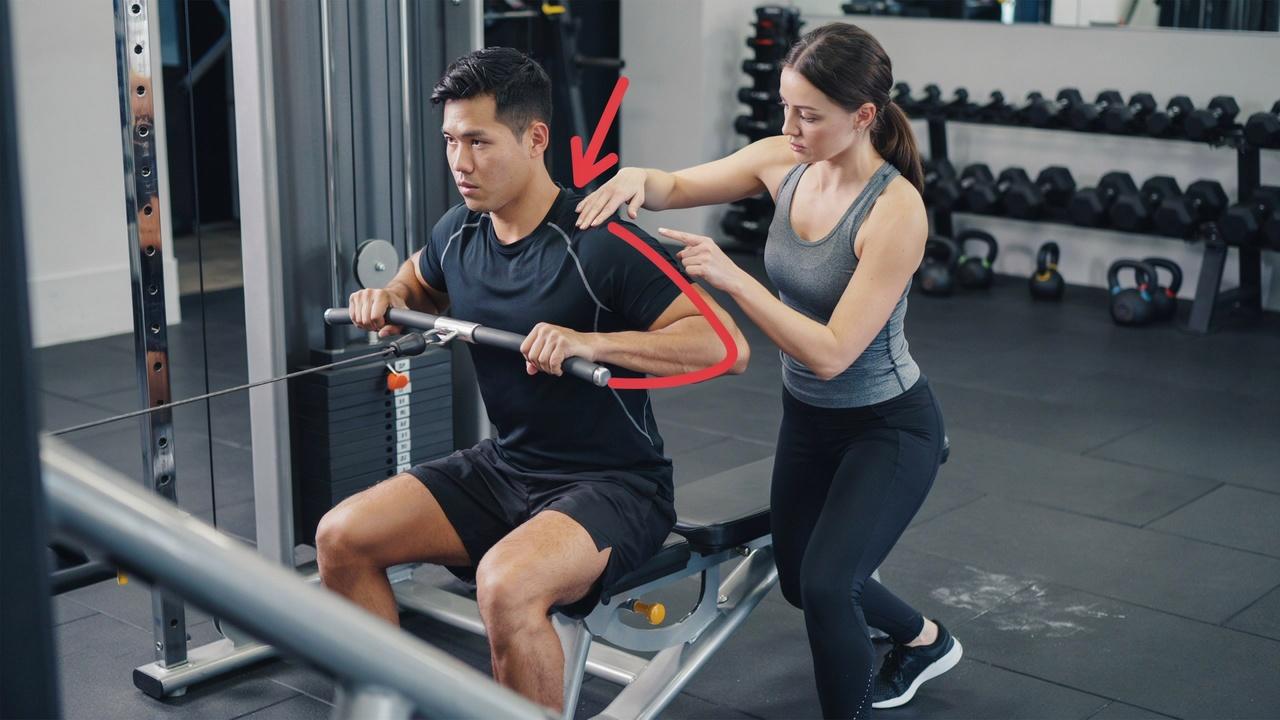 Proper cable row form for better muscle activation.