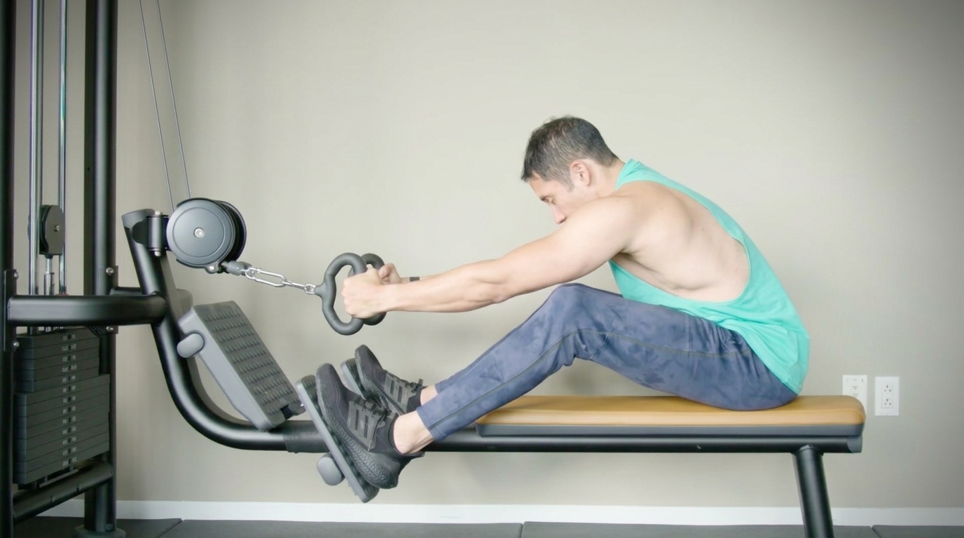Seated cable upper back row exercise.