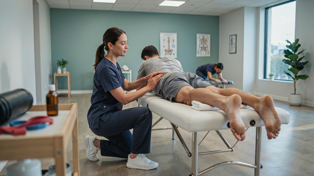 Physical therapist evaluating persistent SI joint pain.
